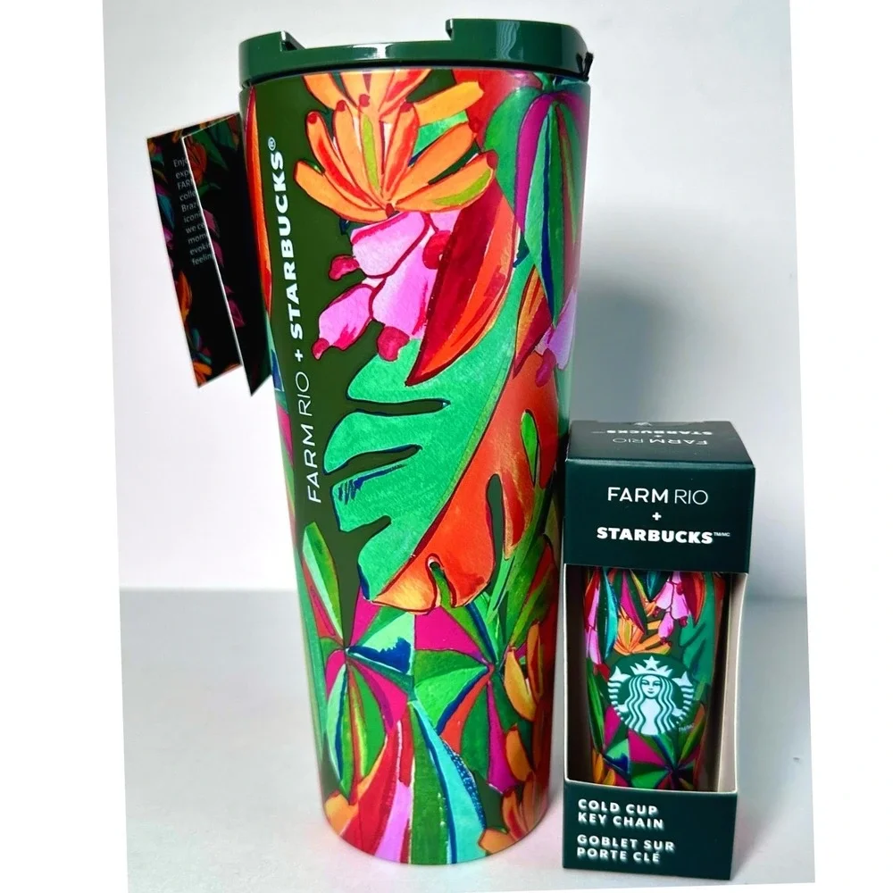 Starbucks x FARM Rio Banana Leaves 16oz Stainless Tumbler Keychain Set NWT Gift